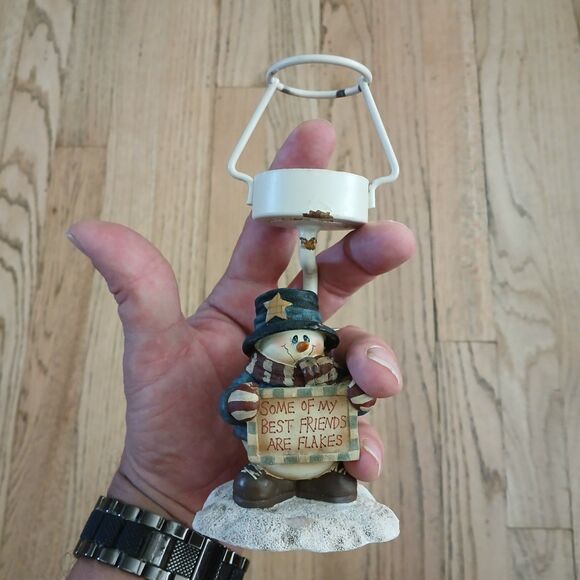 Snowman Tea Light Candle Holder - Lamp “Some of My Best Friends are Flakes” - Picture 1 of 9